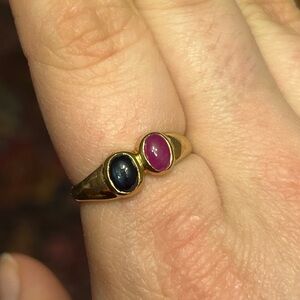 8K vintage double synthetic cabochon gemstone toi et moi ring ~ size 8.75